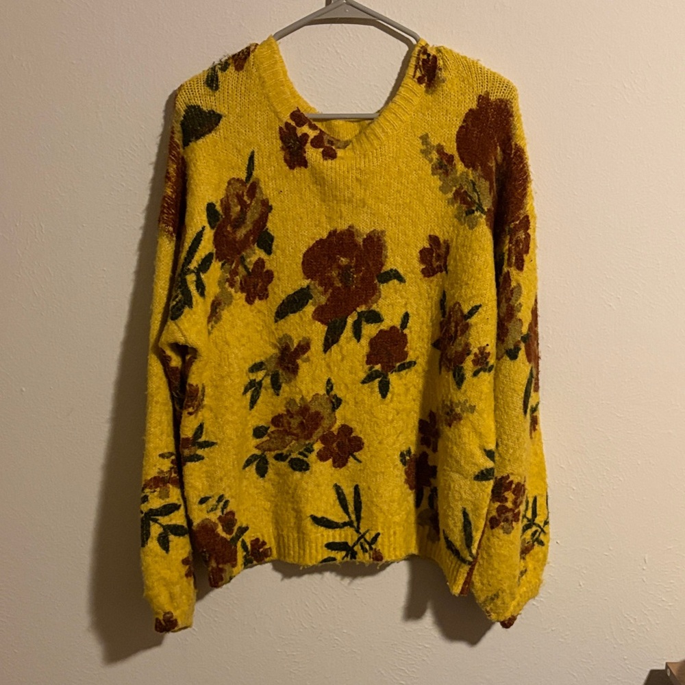 Yellow and Wine Floral Sweater